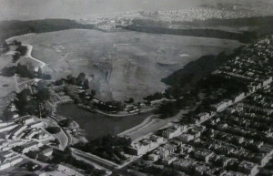 Arial shot of Mountain Lake in 1932, just before the construction of Highway 1 began. Photo: Presidio Trust.