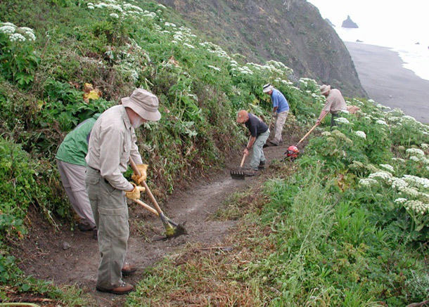 Volunteers build a trail