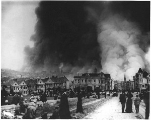 Alamo Square, looking east, after the 1906 earthquake. Photo: Panhandle Residents Organization. 