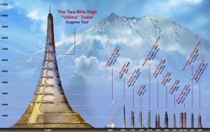 Concept for a 2-mile high tower in San Francisco, modeled after a termite mound. Photo courtesy of Eugene Tsui. 