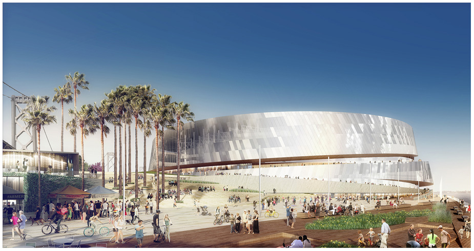 An architectural rendition of the new Warriors Arena. Image: Credits: Snøhetta & AECOM.
