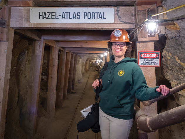 Supervising Naturalist Kate Collins at the entrance to the historic Hazel-Atlas Mine at Black Diamond Mines Regional Preserve near Antioch. (Photo by Scott Braley, scottbraley.com)
