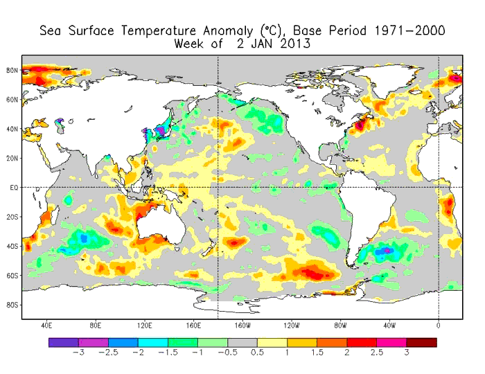 Animation of The Blob forming over the North Pacific between January 2013 and August 2015. (Generated from NOAA National Centers for Environmental Information)