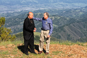 Amah Mutsun Tribal Chair Valentin Lopez and Midpeninsula Regional Open Space District General Manager Steve Abbors at the summit of Mount Umunhum. Photo courtest of MROSD
