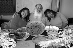 Malcolm with Mewuk basketweavers and cultural educators Kimberly Stevenot (left) and Jennifer Bates. (Photo courtesy of Heyday Books Archives)