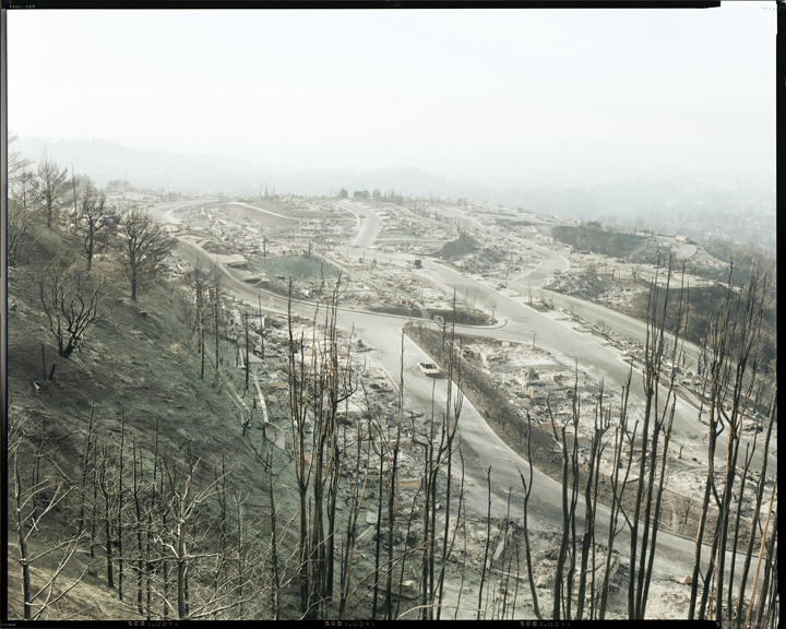 The aftermath of the tunnel Fire in the Oakland Hills, fall 1991. [Oakland Fire #12-91.] (Photo by Richard Misrach, courtesy Fraenkel Gallery, San Francisco, Pace/MacGill Gallery, New York, and Marc Selwyn Fine Art, Los Angeles)