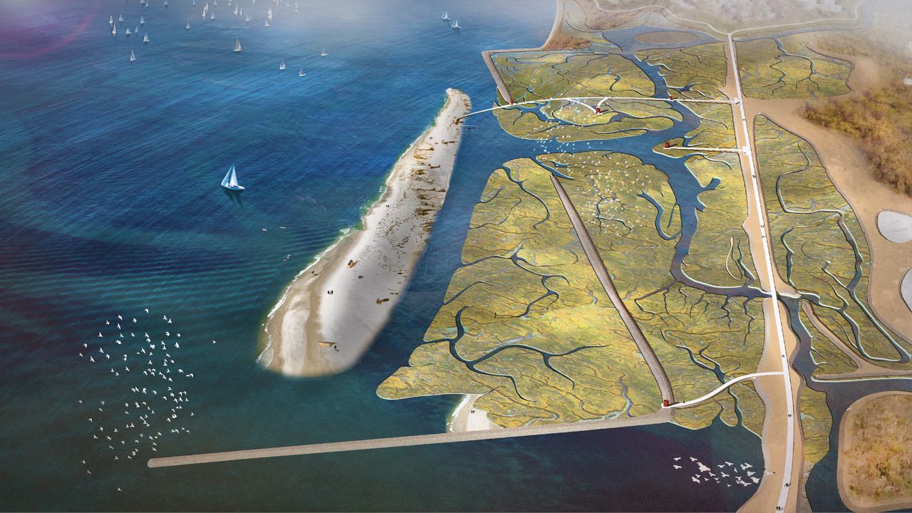 Nate Kauffman's Live Edge Adaption Project imagines a barrier island protecting the Bay's shore. (Image by Nate Kauffman)
