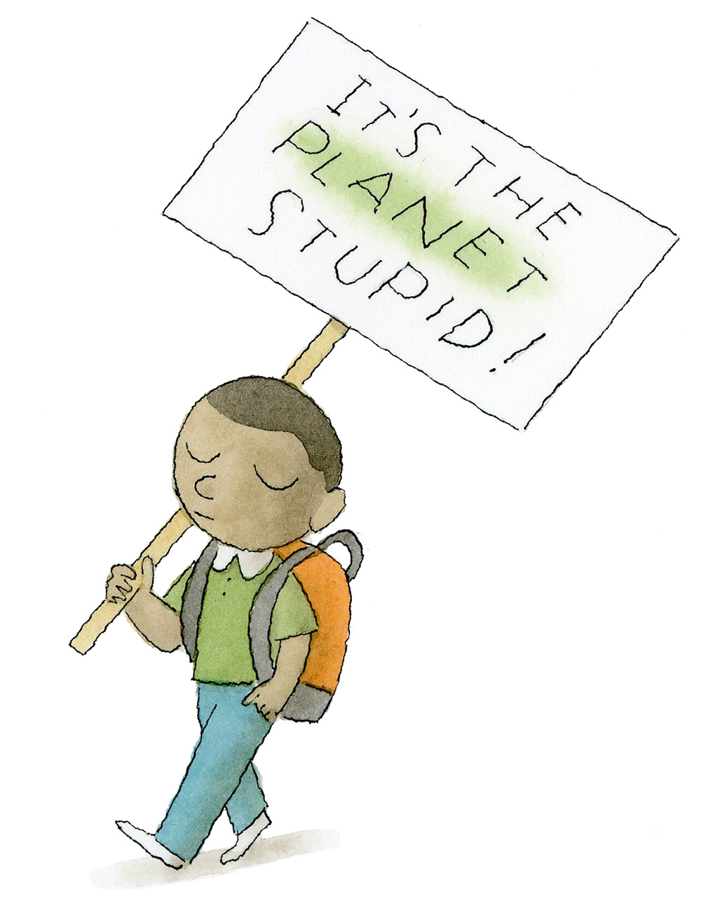 illustration of boy with sign