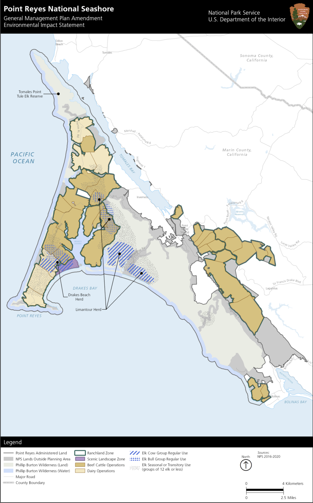 Map of Point Reyes and Golden Gate National Recreation Area