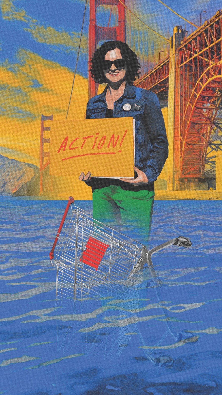 Collage of Annie Burke with a shopping cart