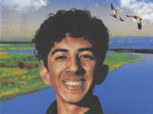 A collage of Avroh Shah against the Baylands