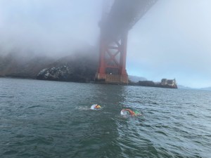 Swimmers under the Golden Gate Bridge